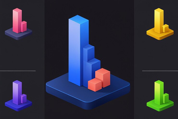 Foto iconos de gráficos de barras 3d