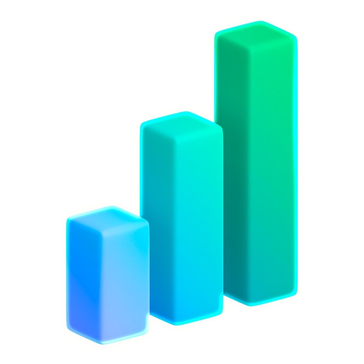 Foto iconos de gráficos de barras pegatina png fondo transparente con brillo de neón 3d