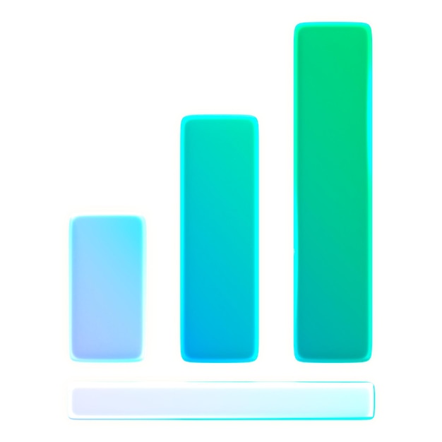 Iconos de gráficos de barras pegatina png fondo transparente con brillo de neón 3D