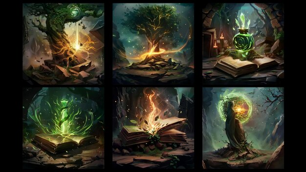 Foto iconos de habilidades de elementos de la naturaleza para juegos de fantasía y medievales