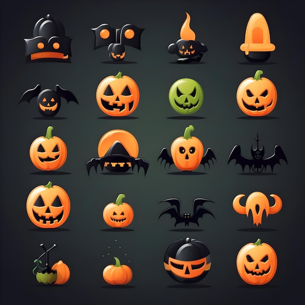 Iconos de Halloween sobre fondo negro para diseño gráfico y web