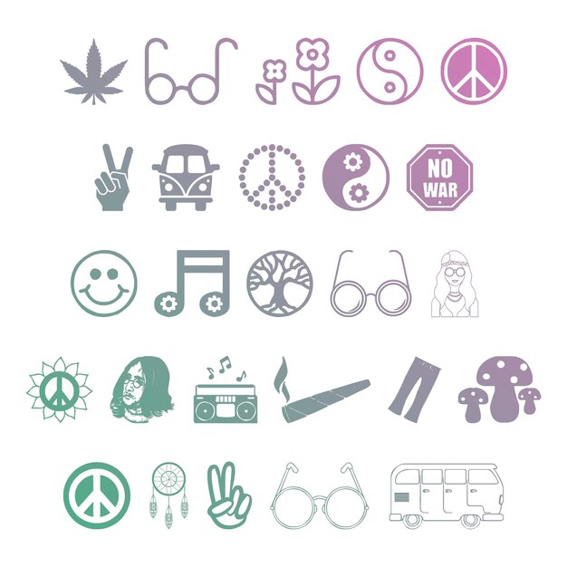 Foto los íconos de los hippies los elementos efecto gradiente foto jpg conjunto vectorial