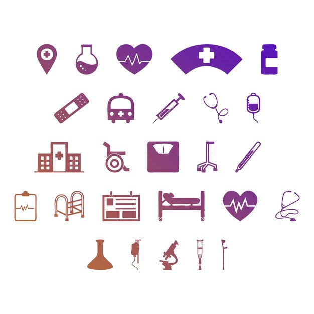 Foto iconos del hospital elementos efecto gradiente foto conjunto vectorial jpg