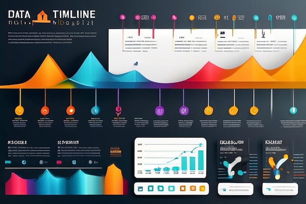 Foto iconos infográficos de linha de tempo de visualização de dados de negócios projetados para modelo de fundo abstrato elemento de marco diagrama moderno