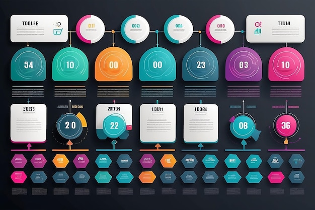 Foto iconos infográficos de linha de tempo de visualização de dados de negócios projetados para modelo de fundo abstrato elemento de marco diagrama moderno