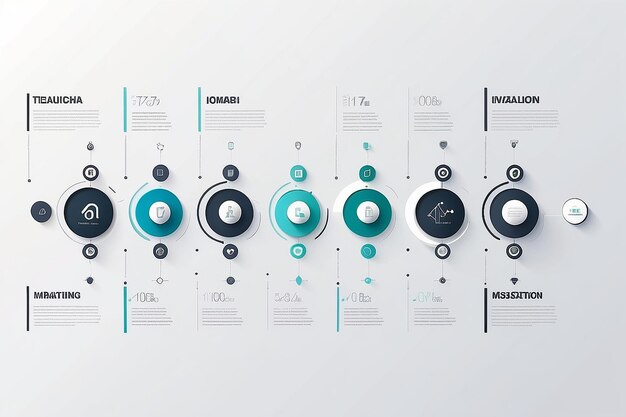 Foto iconos infográficos de linha de tempo de visualização de dados de negócios projetados para modelo de fundo abstrato elemento de marco moderno