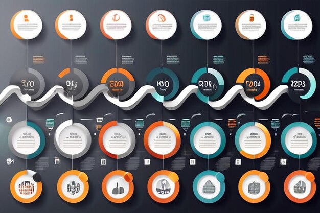 Foto iconos infográficos de la línea de tiempo de visualización de datos comerciales diseñados para la plantilla de fondo abstracto