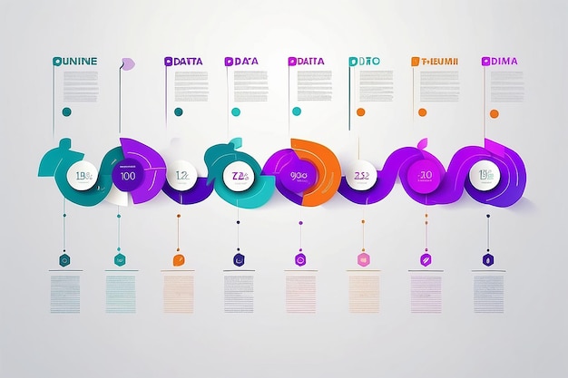 Iconos infográficos de la línea de tiempo de visualización de datos comerciales diseñados para la plantilla de fondo abstracto