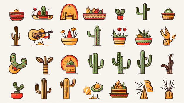 Foto iconos inspirados en la cultura mexicana y el desierto