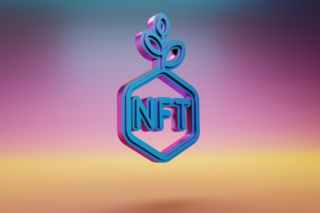 Iconos de inversión de NFT hermosos símbolos de inversión NFT azules en un fondo brillante multicolor 3D