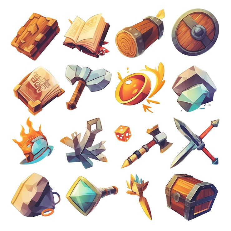 Foto iconos de juegos en fondo blanco logotipo 2d