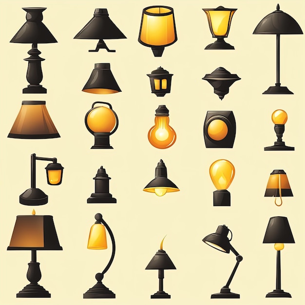 iconos de lámparas establecen estilo planoconjunto de iconos de lámparas estilo de dibujos animados