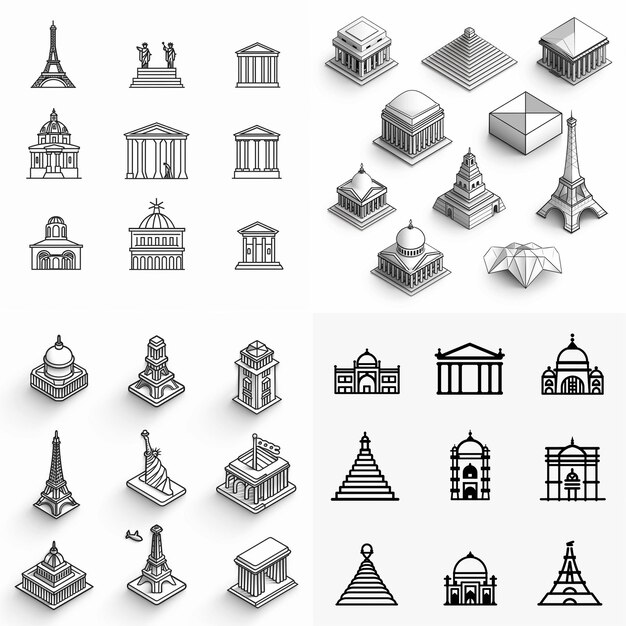 Iconos de legado arquitectónico Símbolos atemporales para aplicaciones de historia