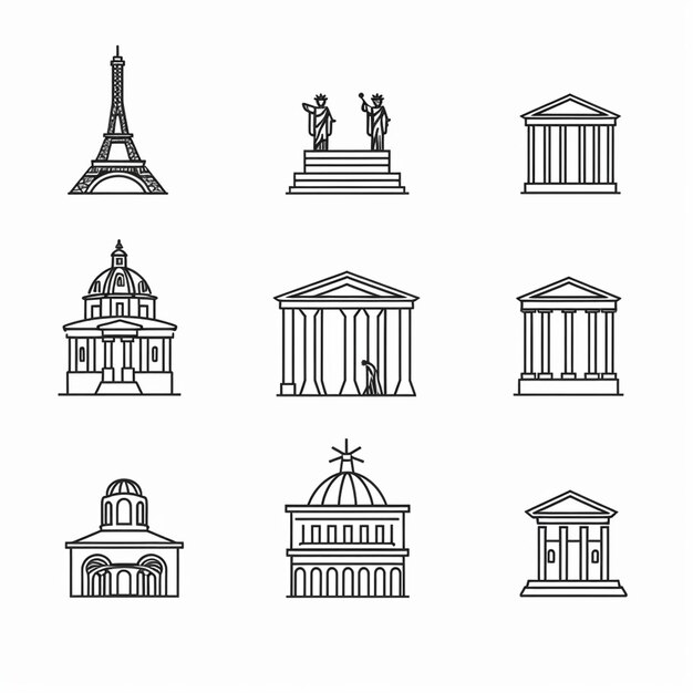 Iconos de legado arquitectónico Símbolos atemporales para aplicaciones de historia