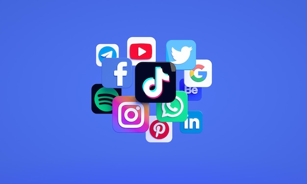 Los iconos y logotipos de redes sociales 3D más populares para el marketing de redes sociales con espacio de copia