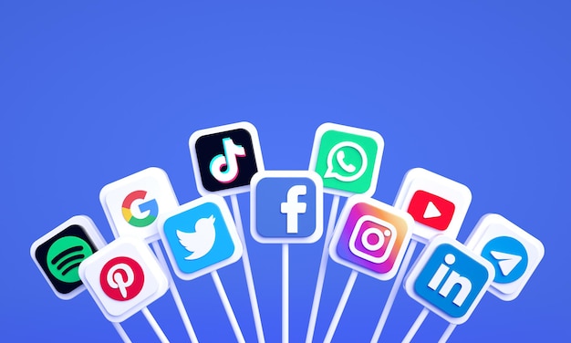 Los iconos y logotipos de redes sociales 3D más populares para el marketing de redes sociales con espacio de copia