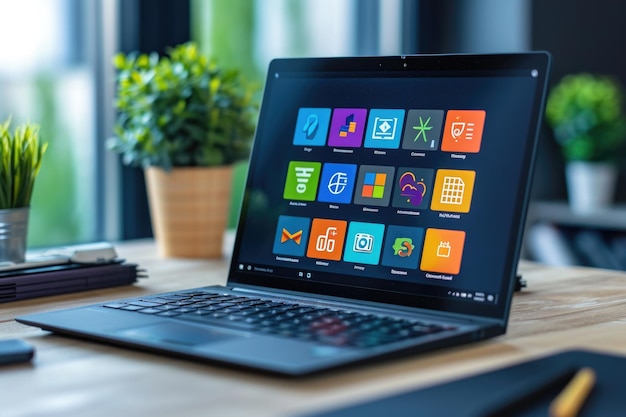 Iconos de Microsoft Power Platform en la pantalla del portátil