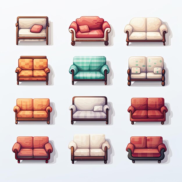 Foto iconos de muebles configurados en estilo de dibujos animados ilustración vectorial