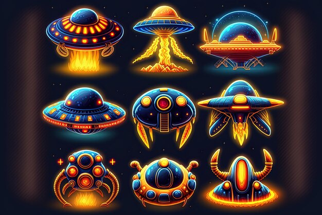 Iconos de naves espaciales alienígenas ufo para juegos