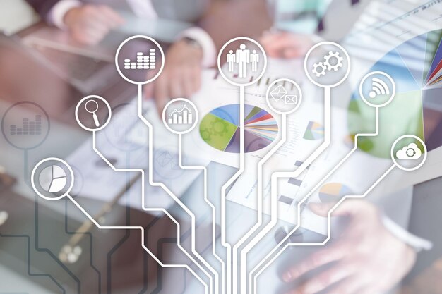 Iconos de negocios sobre fondo abstracto Concepto de tecnología de Internet financiera