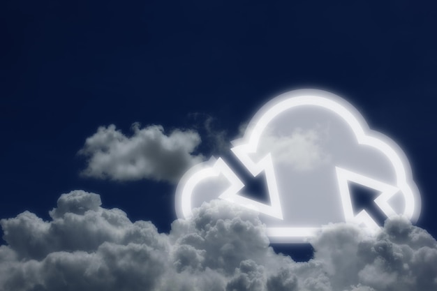 Iconos de nubes en la nube en línea descarga y carga conceptos de tecnología de almacenamiento de datos del servidor