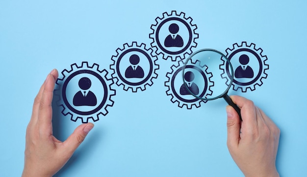 Iconos del personal concepto de gestión de los recursos humanos mejora del rendimiento del equipo y liderazgo
