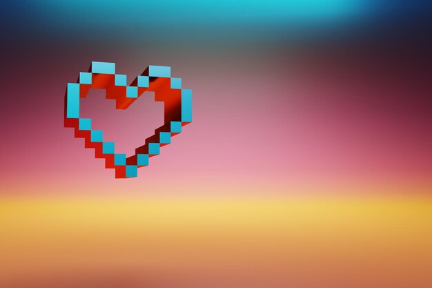 Foto iconos de píxeles corazones hermosos íconos de corazón azul símbolo en fondo brillante multicolor renderización 3d i