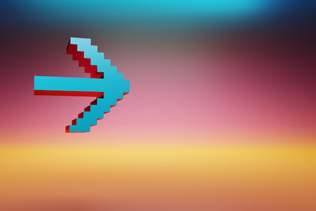 Iconos de píxeles flecha a la derecha hermosos íconos de flecha azul en fondo multicolor brillante 3d rende