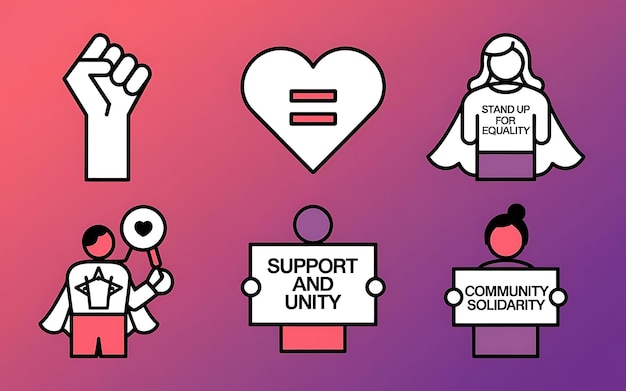 Iconos que ilustran el apoyo a la igualdad de derechos y la solidaridad comunitaria
