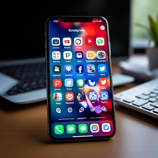 Foto iconos de las redes sociales en el móvil la pantalla generada por la ia