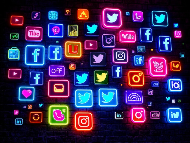 Iconos de las redes sociales de neón