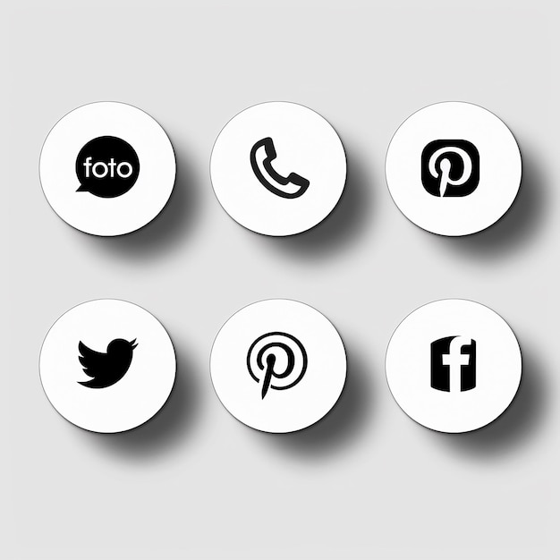 Iconos sencillos de redes sociales en blanco y negro