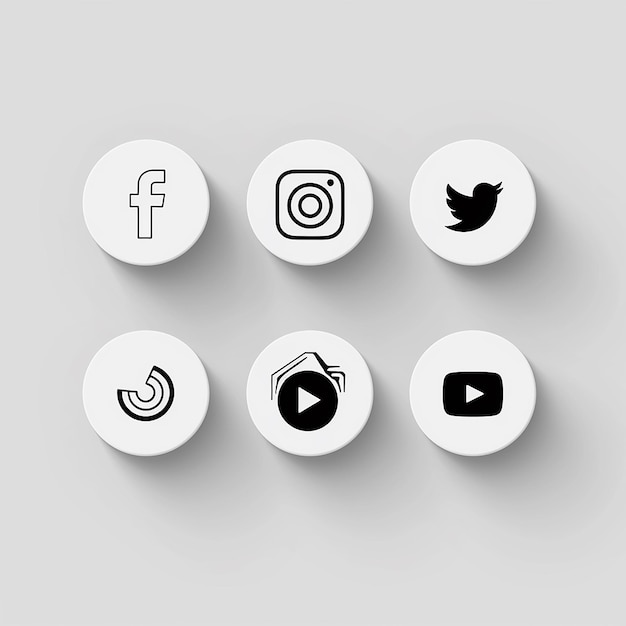 Iconos sencillos de redes sociales en blanco y negro