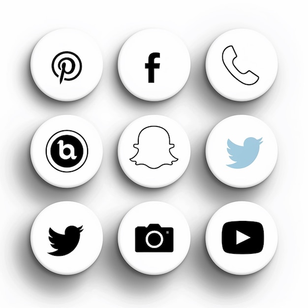 Iconos sencillos de redes sociales en blanco y negro