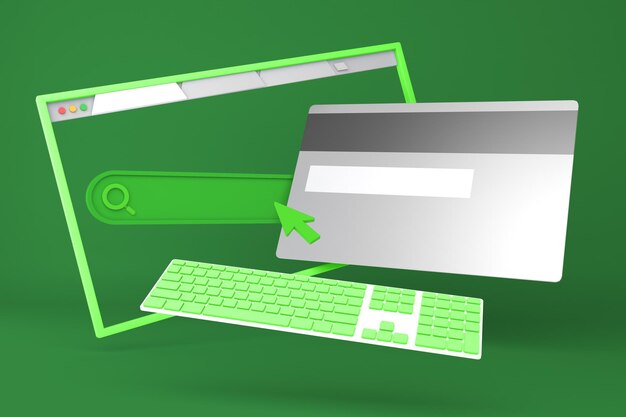 Iconos de tarjeta de crédito y sitio web lado derecho en fondo verde