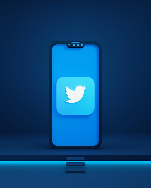 Iconos de Twitter de redes sociales con Smartphone 3D prestados