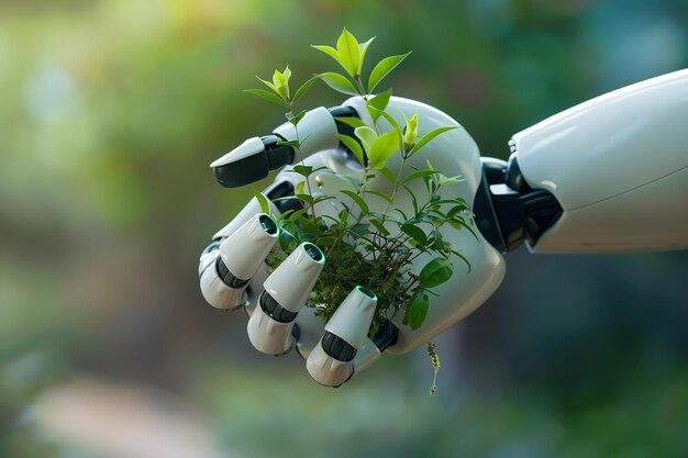 Foto idea de agarre de la mano robótica en la tecnología ambiental generativa ai