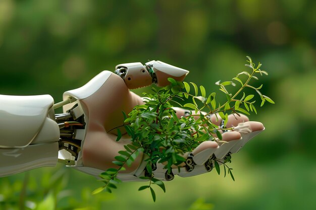 Foto idea de agarre de la mano robótica en la tecnología ambiental generativa ai