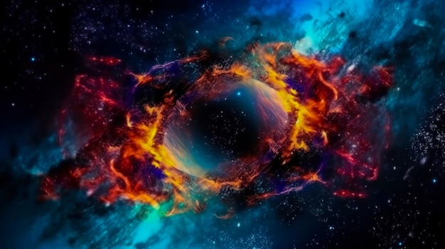 Idea de banner de explosión de estrellas y nebulosa con espada sobre el espacio generado por IA