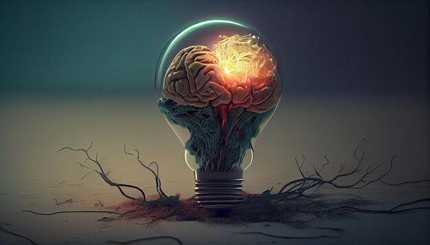 Idea creativa con cerebro y bombilla