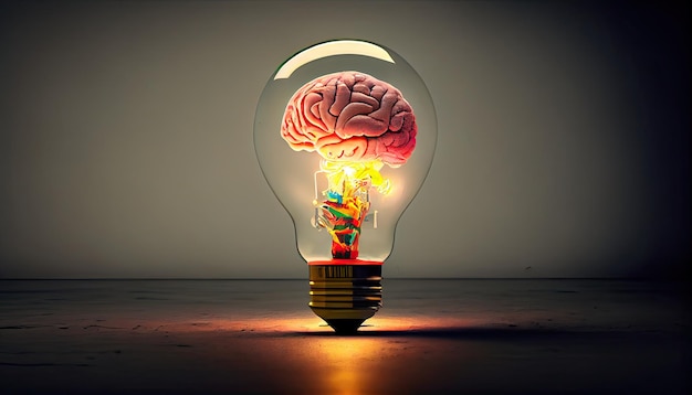 Idea creativa con cerebro y bombilla