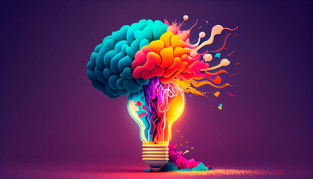 Idea creativa con cerebro e ilustración de bombilla AI generativa