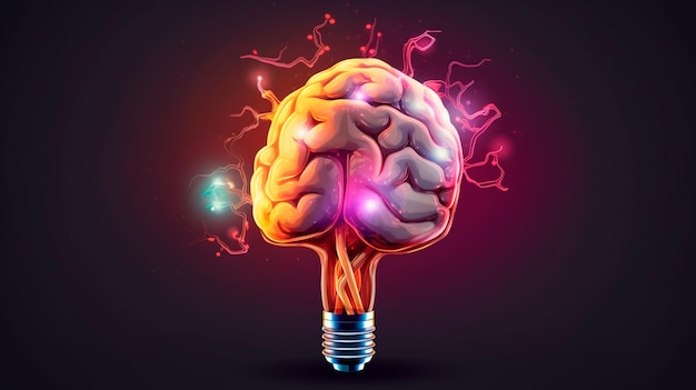 Idea creativa con cerebro e ilustración de bombilla AI generativa