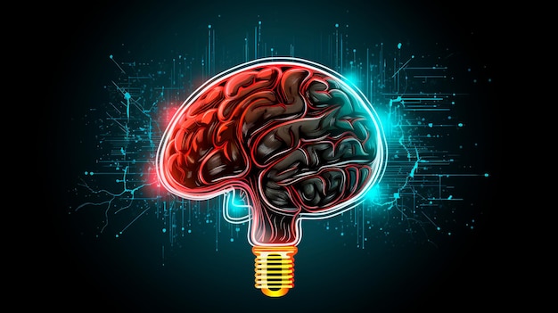 Idea creativa con cerebro e ilustración de bombilla IA generativa