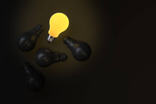 Idea creativa e innovación Bombilla Representación 3d