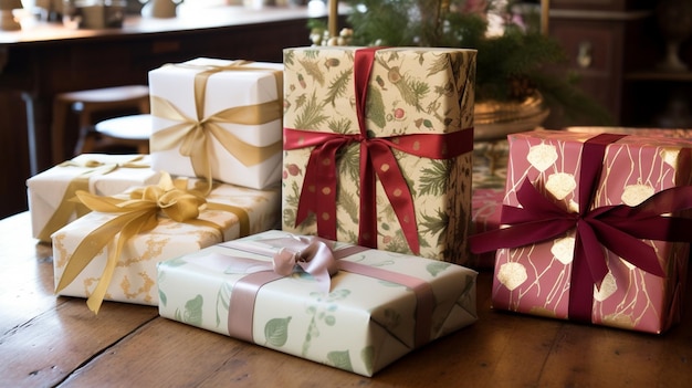 Idea de embalaje de regalos de Navidad para el día del boxeo y las vacaciones de invierno en la tradición del campo inglés
