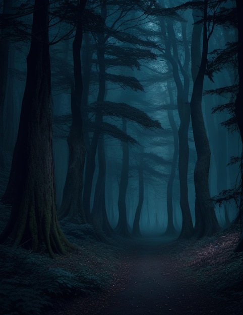 Idea de paisaje y paisaje de fantasía Bosque oscuro místico Arte conceptual Obra de arte y diseño Pintura mate Dibujo e ilustración de fondo AI Imagen generada por inteligencia artificial