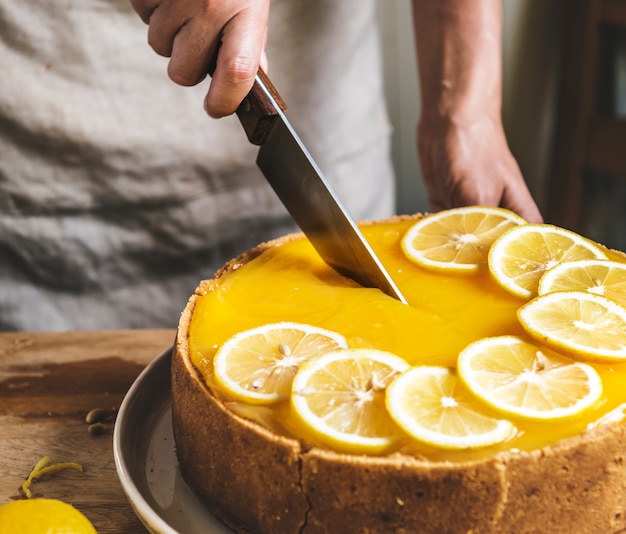 Idea de la receta de la fotografía de la comida del limón chessescake