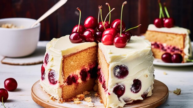 La idea de la receta del pastel de cerezas para las vacaciones y el pudín de la casa de campo inglesa