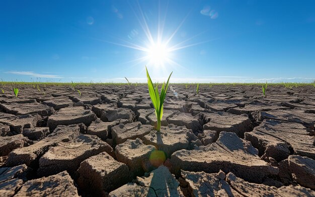 Foto la idea de la tenacidad de la vida exhibida por una planta en la tierra rota